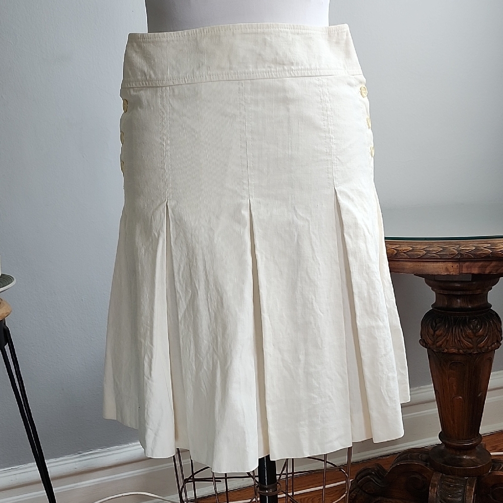 French Connection Cream A-Line Pleated Skirt 4